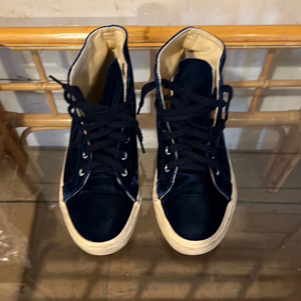 Superga x the man repeller midnight blue velvet high top sneakers